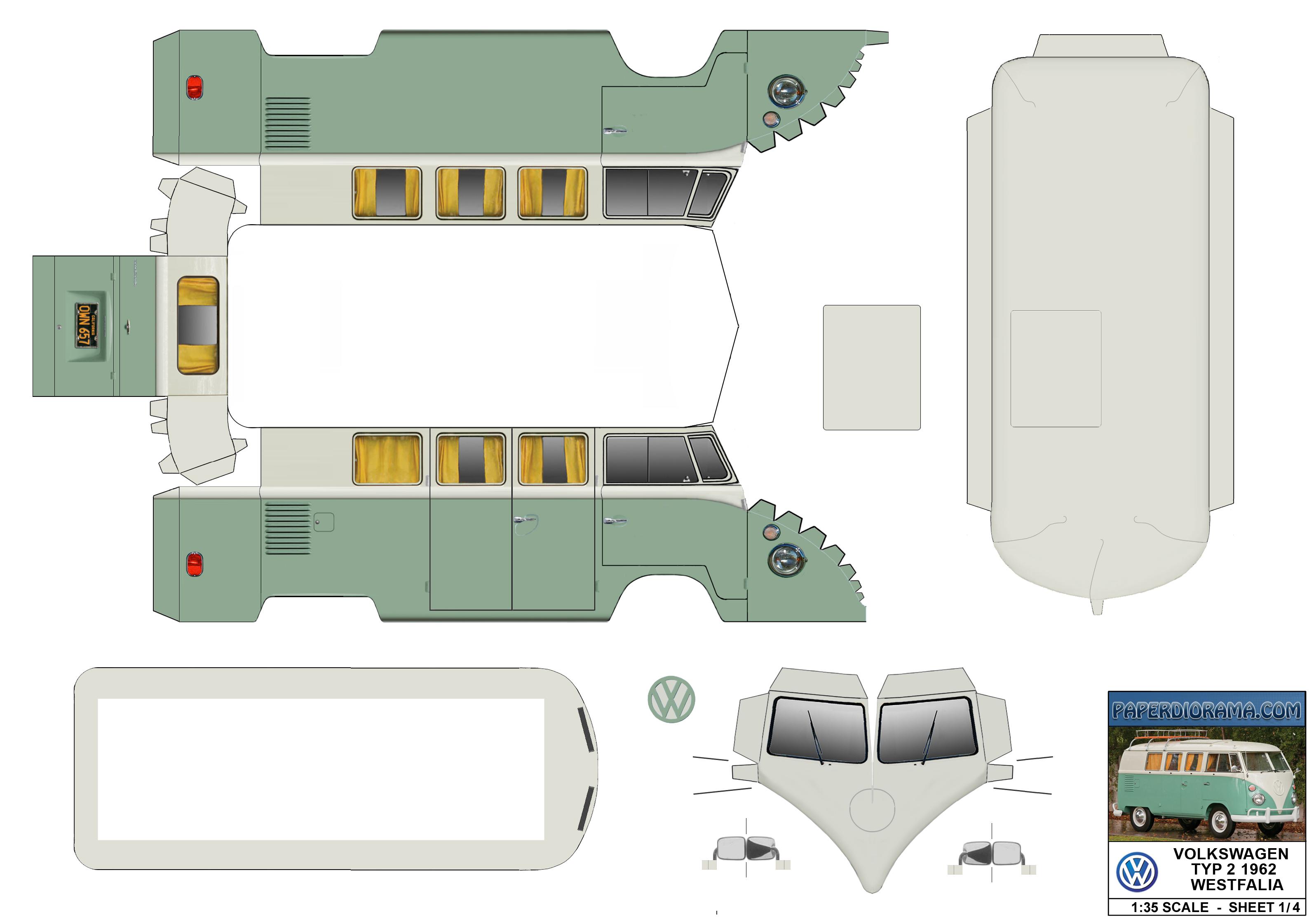 Maqueta papercraft de la Volkswagen T1 Westfalia